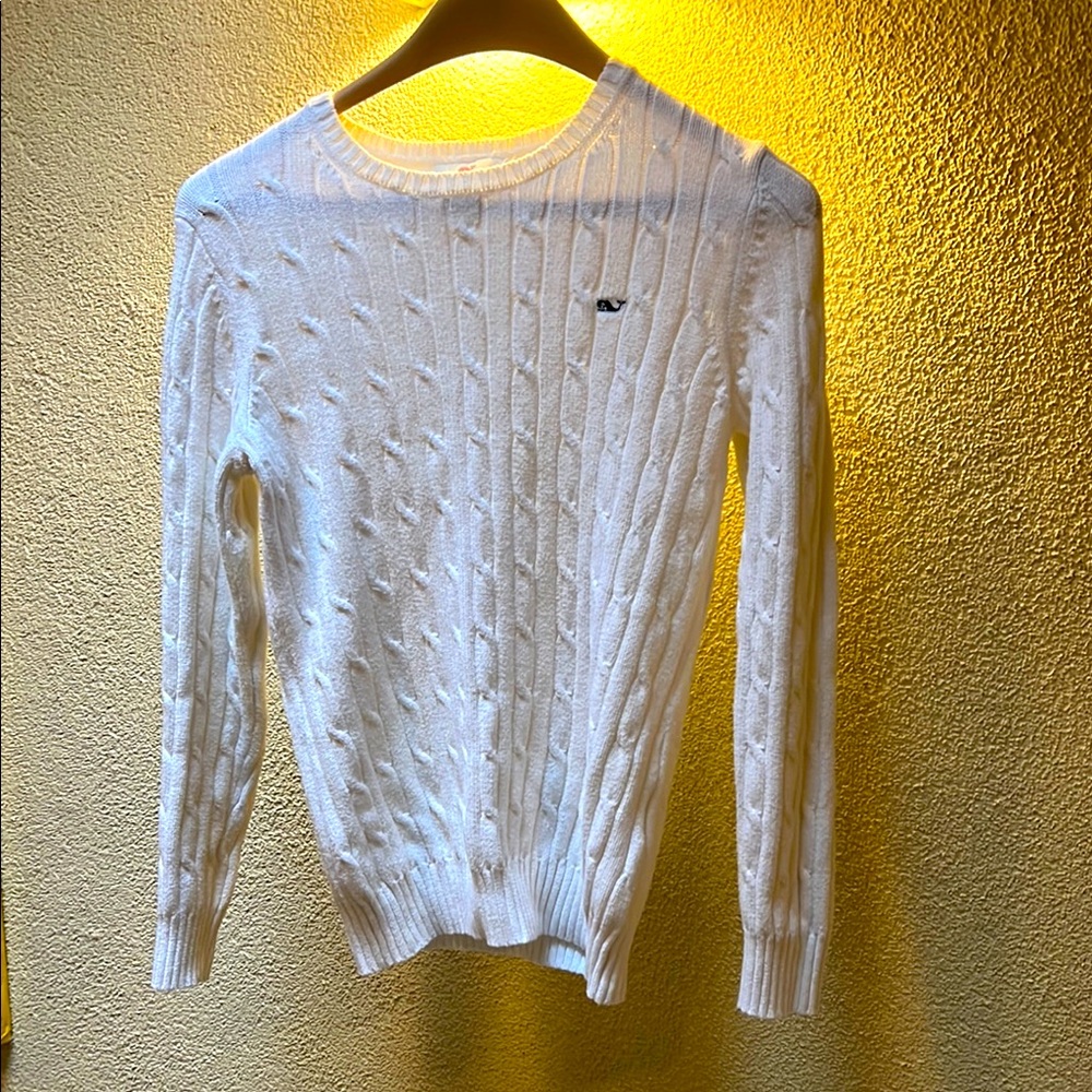 Vineyard fines, cable, white cotton sweater women’s small